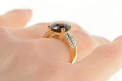 14K Yellow Gold Faceted Garnet Diamond Accent Statement Ring