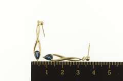 14K Yellow Gold Pear Sapphire Inset Twist Dangle Drop Earrings