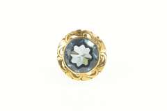 14K Yellow Gold 1930's Massive Blue Topaz Ornate Etched Halo Ring