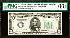 Gem Crisp 1934A $5 Note Philadelphia PMG 66 EPQ!