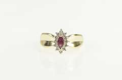 10K Yellow Gold Marquise Ruby Diamond Halo Engagement Ring