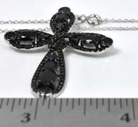 Sterling Silver Cross Necklace with Black Stones