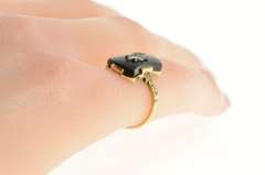 10K Yellow Gold Art Deco Curved Black Onyx Diamond Statement Ring