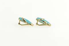 14K Yellow Gold Pear Turquoise Cabochon Ornate Vine Earrings