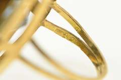 14K Yellow Gold 1930's Massive Blue Topaz Ornate Etched Halo Ring