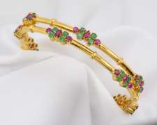 Exciting Pair of 21K Emerald & Ruby Bangles