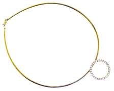 Italian Sterling Silver Snake Collar Chain With Crystal Circle Pendant