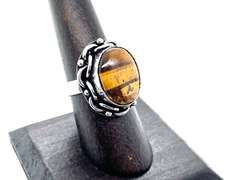 Petite Tiger's Eye in Ornte Floral Energy Design Tibetan Silver Ring
