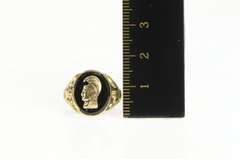 10K Yellow Gold Black Onyx Trojan Soldier Overlay Statement Ring
