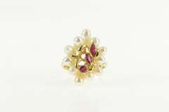 14K Yellow Gold Ruby Pearl Halo Cluster Statement Cocktail Ring