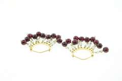 Garnet and Pearl Dangle Earrings in 18KT Yellow Gold