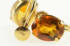 14K Yellow Gold Oval Syn. Citrine Inset Screw Back Retro Earrings