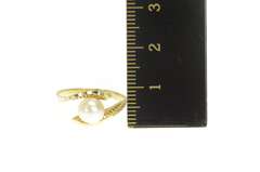 14K Yellow Gold Retro Classic 6.7mm Pearl Wavy Bypass Ring