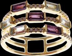 Imposing Triple Tiered Amethyst and Topaz 18k Gold Ring with Diamonds