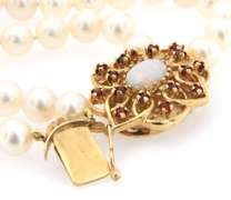 Cultured Pearl Garnet and opal Clasp Double Strand Bracelet