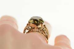 14K Yellow Gold Oval Smoky Quartz Retro Cocktail Statement Ring