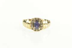10K Yellow Gold Natural Sapphire Diamond Halo Engagement Ring