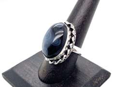 White Circles in Black Gemstone Tibetan Silver Rope Design Ring
