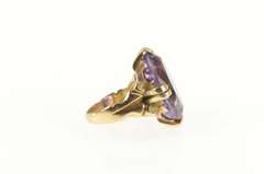 14K Yellow Gold Victorian Oval Amethyst Ornate Cocktail Ring