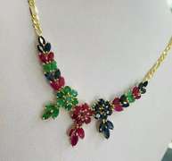 14kt Solid Yellow Gold, Ruby, Emerald, & Blue Sapphire Necklace