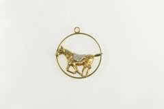 14K Yellow Gold 1960's Diamond Race Horse Medallion Charm/Pendant