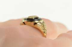 10K Yellow Gold Black Onyx Trojan Soldier Overlay Statement Ring
