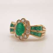 18kt Yellow Gold, Emerald, & Diamond Cocktail Ring