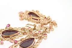 Royal hand made 18k Gold Ruby and Tourmaline and Topaz Estate Earring & Pendant Chandellier Style Jewelry Suite Set