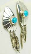 Vintage Sterling Navajo Turquoise Feather Earrings