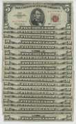 Larger lot of 21 Circulated Series of 1963 $5 Red Seal Notes