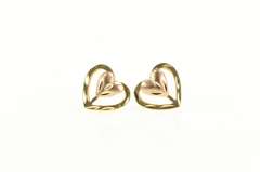 14K Yellow Gold Two Tone Heart Love Symbol Stud Earrings