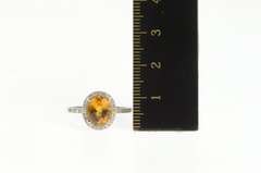 14K White Gold 2.05 Ctw Citrine Diamond Halo Engagement Ring