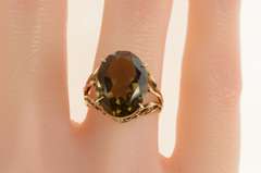 14K Yellow Gold Oval Smoky Quartz Retro Cocktail Statement Ring