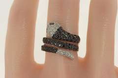 Sterling Silver Pave Black & White CZ Snake Serpent Snake Ring