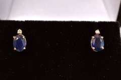 Stunning Blue Sapphire and Diamond Earrings in 14K Yellow Gold