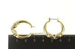 14K Yellow Gold Puffy Ornate Ram Aries Statement Hoop Earrings