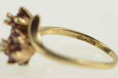 10K Yellow Gold Diamond Ruby Flower Halo Cluster Bypass Ring