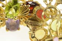 14K Yellow Gold Retro Amethyst Garnet Topaz Peridot Cluster Earrings