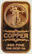 Front Walking Liberty of 1 oz .999 fine Copper Bars