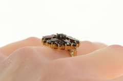 14K Yellow Gold Retro Ornate Pear Garnet Halo Cluster Ring