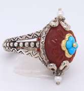 925Sterling Silver Bixby Pearl, Turquoise and Glass Ring