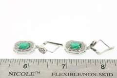 Brilliant 18k White Gold Emerald Earrings surrounded by Diamonds