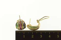 10K Yellow Gold 1.07 Ctw Diamond Emerald Ruby Sapphire Earrings
