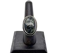 Oval Statement Kambaba Jasper in Tibetan Silver Beaded Design Ring