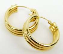 14K Yellow Gold Ribbed Hoop Earrings
