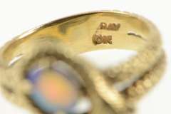 10K Yellow Gold Ornate Natural Opal Snake Serpent Wrap Ring
