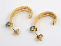 Nice J Hoop Earrings with Blue Topaz