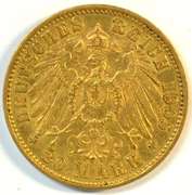 Very Scarce 1905-F Germany 20 Marks Gold Piece (Wurttemberg). Nice