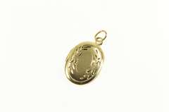 14K Yellow Gold Etched Floral Vine Picture Photo Locket Charm/Pendant