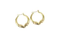 14K Yellow Gold Puffy Ornate Ram Aries Statement Hoop Earrings